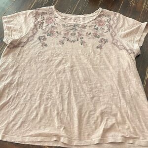 Lucky Brand Light Pink Floral Print Short Sleeve Tee